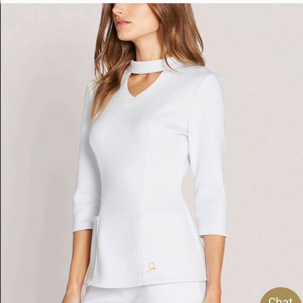 White Scrub Top Jaanuu Mock Neck